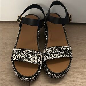 Fitflop Platforms woven wedge ankle-strap sandals Black and White Patterned